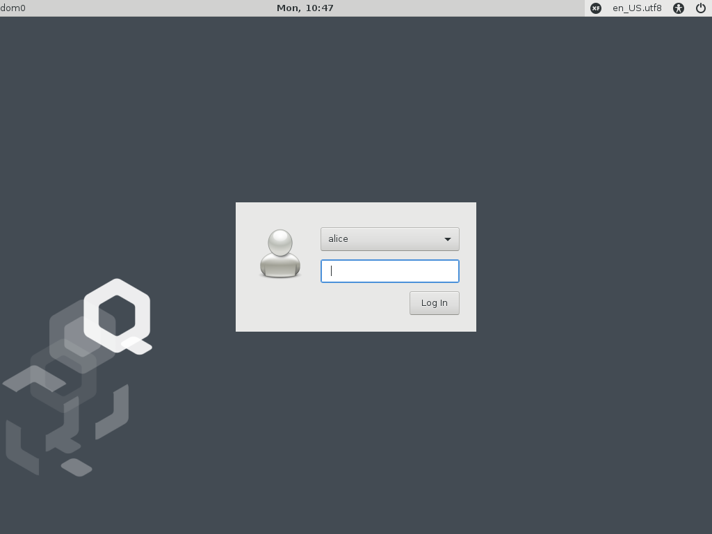 Login screen