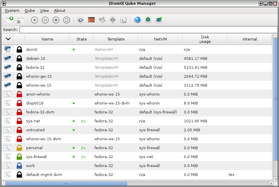 Qubes manager